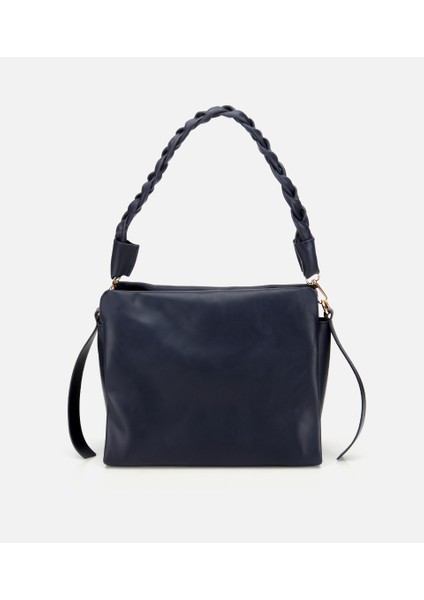 03CAH316260A680 KADIN Deri Lacivert Yumuşak Dokulu Örgü Askı Detaylı Omuz Çantası