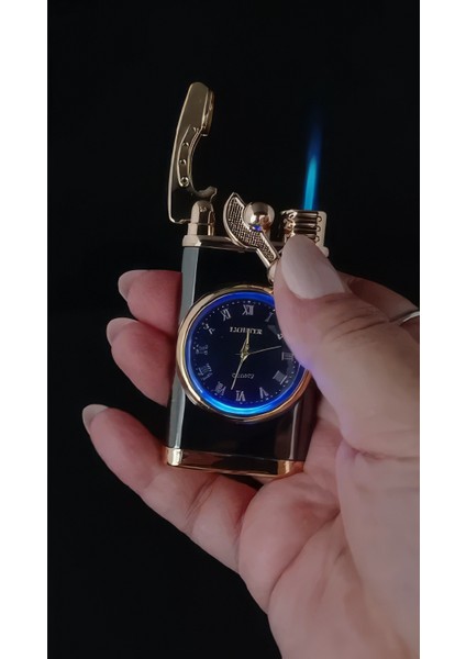 Lüks Gold Siyah Koleksiyonluk Roma Rakamlı Quartz Saatli Jet Alev Çakmak fiyatları