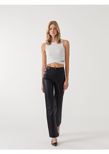 Yeni Sezon Deri Görünümlü Kadın Pantolon