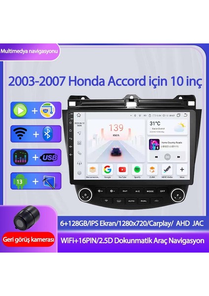Honda Accord Wifi Gps Carplay 10 Inç 6+128GB Kamera Multimedya Navigasyon Sistemi - 2004-2007 Model