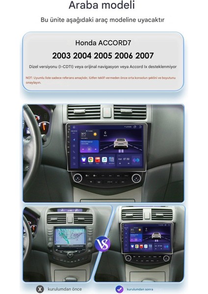 Honda Accord Wifi Gps Carplay 10 Inç 6+128GB Kamera Multimedya Navigasyon Sistemi - 2004-2007 Model indirimleri