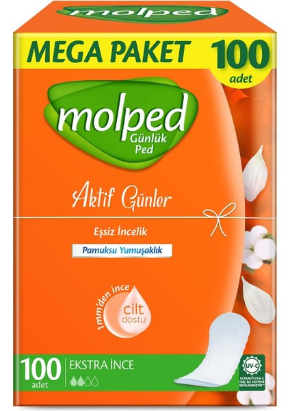 Molped Aktif Günler Günlük Ped Ultra Light Normal Mega Fırsat 100 Adet, Kanatsız