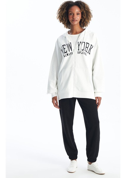 Yeni Sezon Kapüşonlu Baskılı Kadın Kalın Fermuarlı Sweatshirt fiyatları