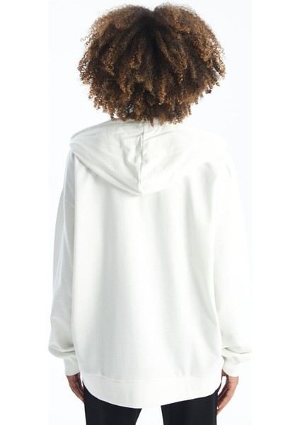 Yeni Sezon Kapüşonlu Baskılı Kadın Kalın Fermuarlı Sweatshirt fırsatları