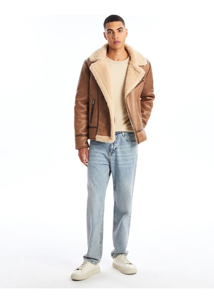 Yeni Sezon Slim Fit Biker Yaka Erkek Deri Görünümlü Mont fırsatları