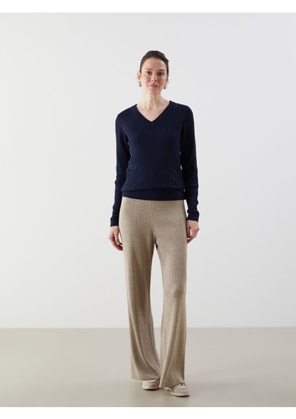 Yeni Sezon Beli Lastikli Kadın Triko Pantolon