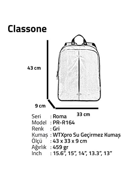 PR-R164 Roma Serisi 15.6" Uyumlu Çantası -Gri modelleri