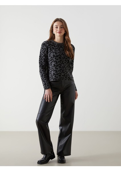 Yeni Sezon Bisiklet Yaka Leopar Desenli Kadın Triko Kazak fiyatları
