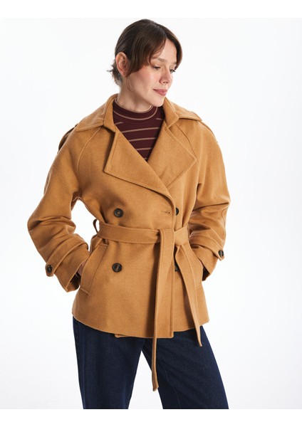 Yeni Sezon Kruvaze Yaka Kadın Kaşe Kaban