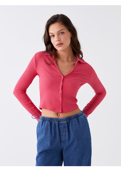Yeni Sezon Düz Uzun Kollu Kadın Crop Gömlek