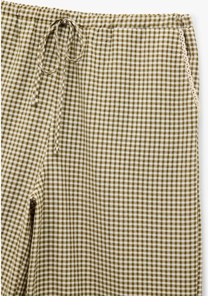 Rahat Kalıp Cepli Beli Bağlamalı Poplin Kareli Pijama Altı modelleri