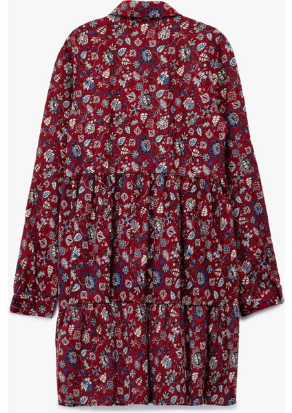 Rahat Kalıp Katlı Düğmeli Çiçekli Uzun Kollu Mini Gömlek Elbise fiyatları