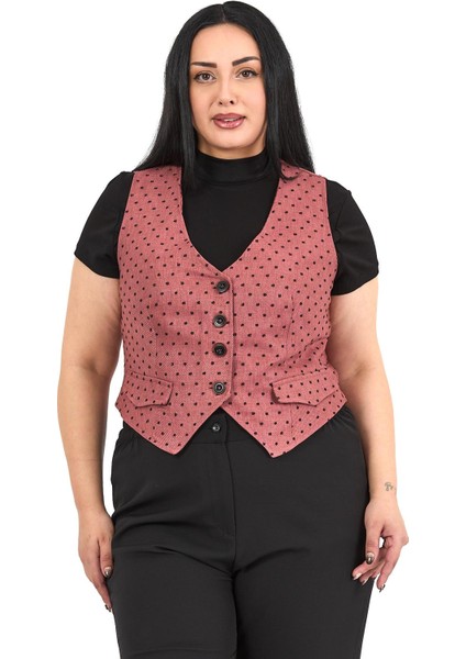 Büyük Beden Düğme Kapamalı Cep Kapaklı Astarlı Kısa Puanlı Gül Kurusu Yelek fiyatları