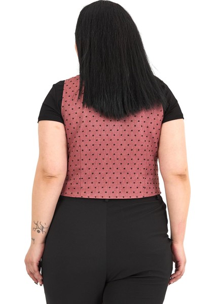 Büyük Beden Düğme Kapamalı Cep Kapaklı Astarlı Kısa Puanlı Gül Kurusu Yelek modelleri