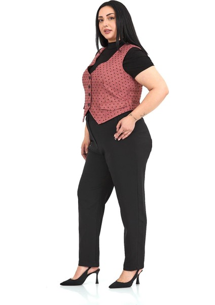 Büyük Beden Düğme Kapamalı Cep Kapaklı Astarlı Kısa Puanlı Gül Kurusu Yelek fırsatları