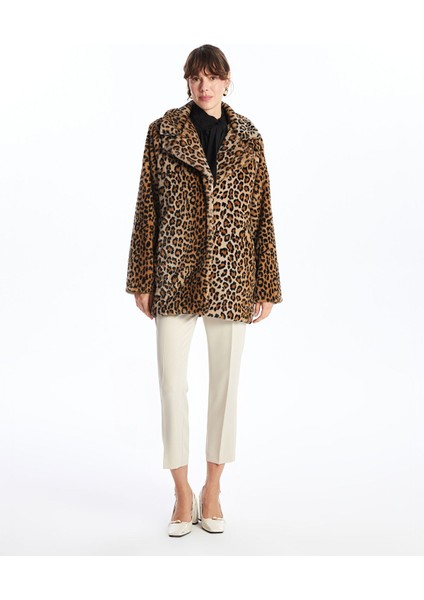 Yeni Sezon Ceket Yaka Leopar Desenli Kadın Kürk Kaban fırsatları