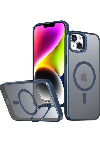 15 Uyumlu Metal Lens Koruma Çerçevesi/ Güçlü Bağımsız Buton Hoparlör Koruma Mat Şeffaf Telefon Kılıfı (Mavi)