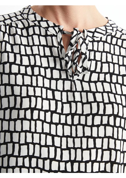 Yeni Sezon Bağlamalı Yaka Desenli Uzun Kollu Kadın Bluz modelleri