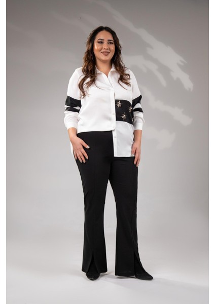 Kadın Büyük Beden Yırtmaçlı Pantolon Siyah indirimleri