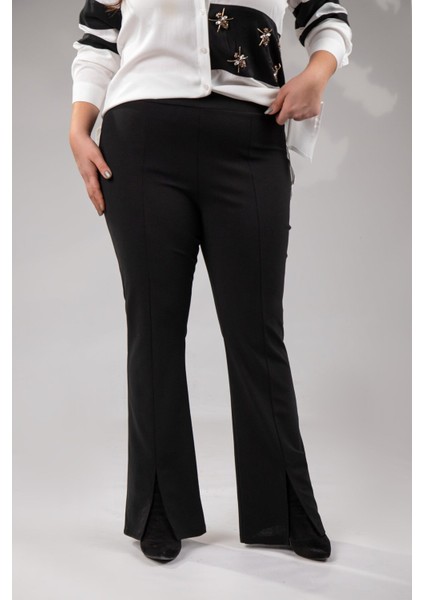 Kadın Büyük Beden Yırtmaçlı Pantolon Siyah