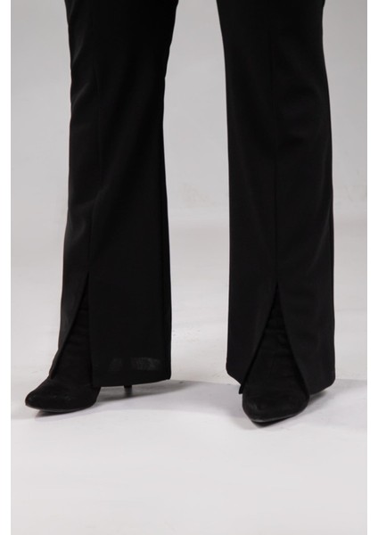 Kadın Büyük Beden Yırtmaçlı Pantolon Siyah