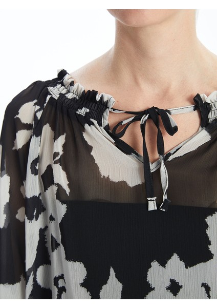 Yeni Sezon Bağlamalı Yaka Çiçekli Şifon Kadın Bluz modelleri