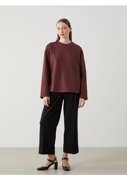 Yeni Sezon Bisiklet Yaka Kendinden Desenli Kadın Sweatshirt fiyatları