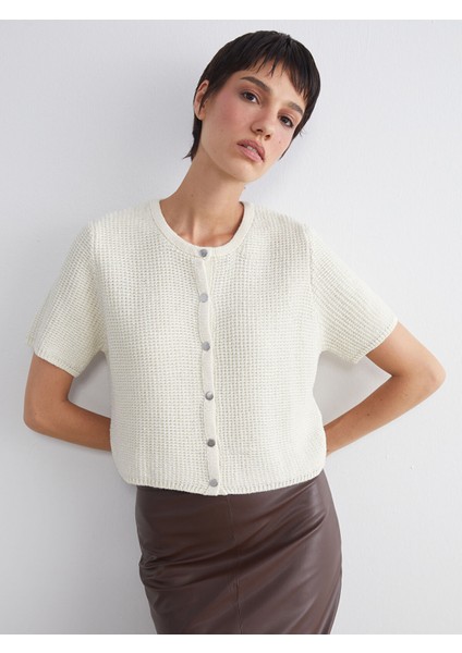 Yeni Sezon Bisiklet Yaka Ajurlu Kadın Triko Hırka