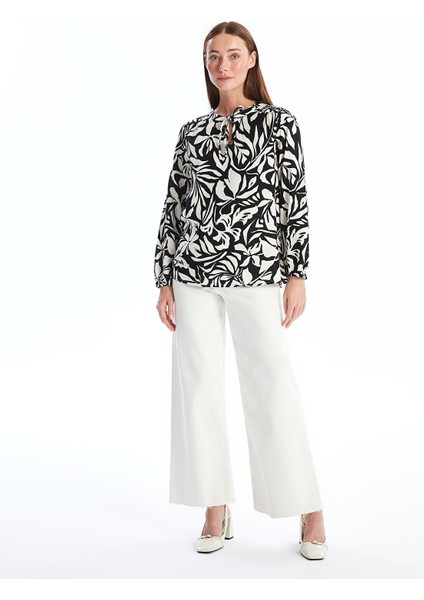 Yeni Sezon Bağlamalı Yaka Desenli Uzun Kollu Kadın Bluz fiyatları