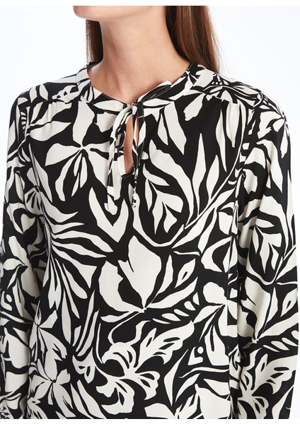 Yeni Sezon Bağlamalı Yaka Desenli Uzun Kollu Kadın Bluz modelleri