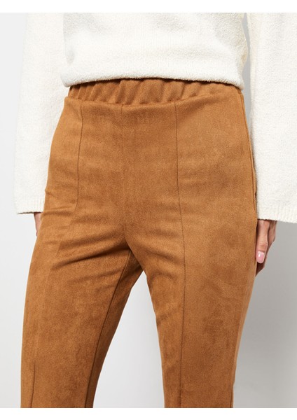 Yeni Sezon Ispanyol Paça Düz Yırtmaç Detaylı Süet Kadın Pantolon fiyatları