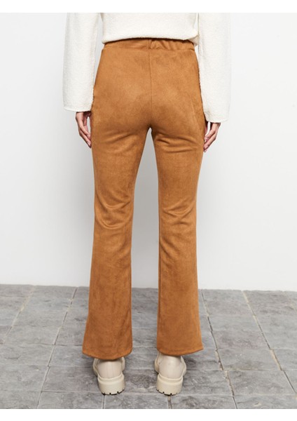 Yeni Sezon Ispanyol Paça Düz Yırtmaç Detaylı Süet Kadın Pantolon fırsatları