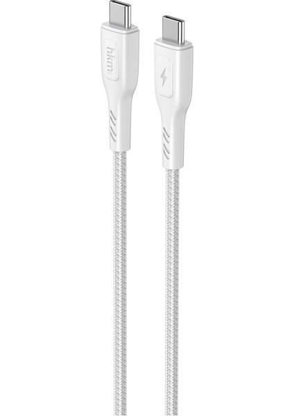 Hkm Tech Knıt 60W Hızlı Şarj Destekli, Type-C To Type-C Şarj ve Data Aktarım Kablosu, 1 Metre, Beyaz