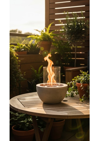 Beton Masaüstü Şömine – Duman­sız Dekoratif Biyoetanol Şömine + 1 Lt Yakıt Hediyeli | Terra Fire Z.1