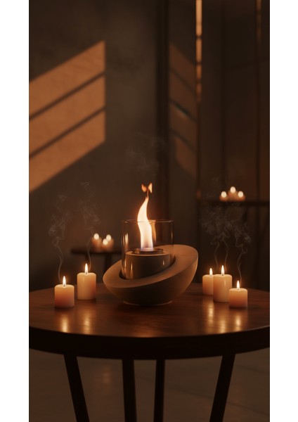 Beton Masaüstü Şömine – Duman­sız Dekoratif Biyoetanol Şömine + 1 Lt Yakıt Hediyeli | Terra Fire Z.1