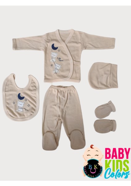 Fitilli Kumaşa Ayıcık Nakışlı Poşette 5'li Set