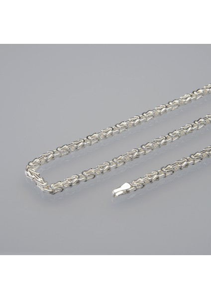 80 Mikron Naturel Kare Kral Gümüş Zincir