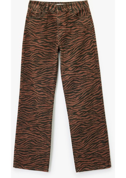 Normal Bel Düğmeli Düz Paça Zebra Desenli Jean Pantolon - Straight Fit Jean modelleri
