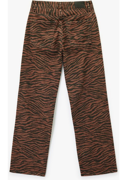 Normal Bel Düğmeli Düz Paça Zebra Desenli Jean Pantolon - Straight Fit Jean fırsatları