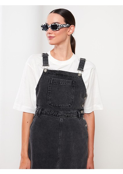 Yeni Sezon Askılı Cep Detaylı Kadın Jean Elbise modelleri