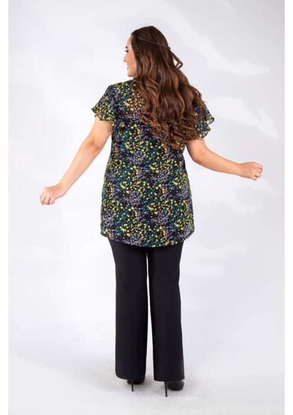 Kadın Büyük Beden V Yaka Çiçekli Sarı Bluz fiyatları