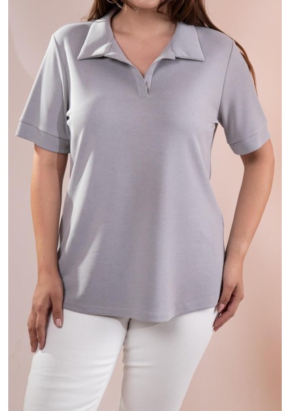 Kadın 1112038 Büyük Beden Gömlek Yaka Gri Bluz fiyatları