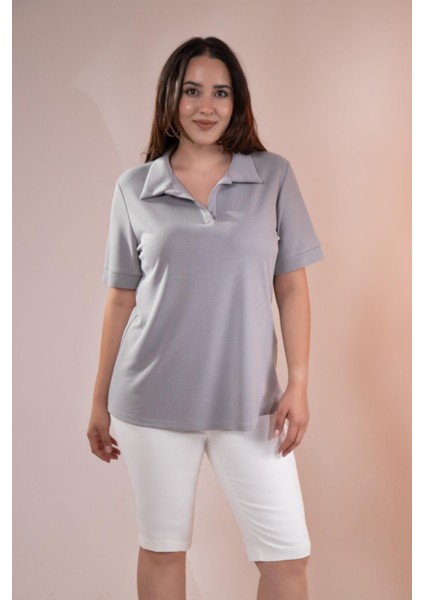 Kadın 1112038 Büyük Beden Gömlek Yaka Gri Bluz indirimleri