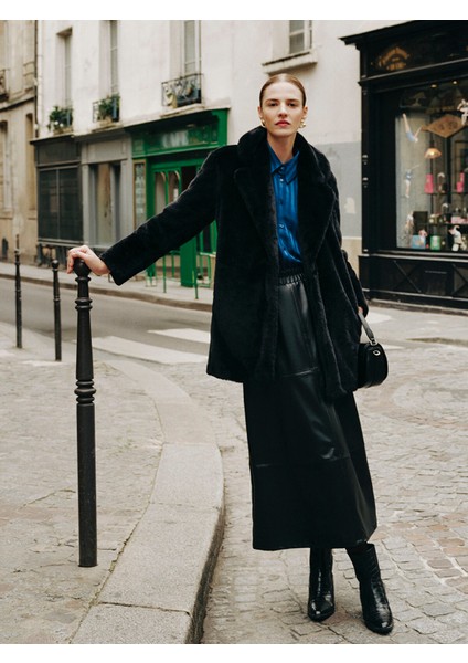 Yeni Sezon Beli Lastikli Deri Görünümlü Kadın Etek