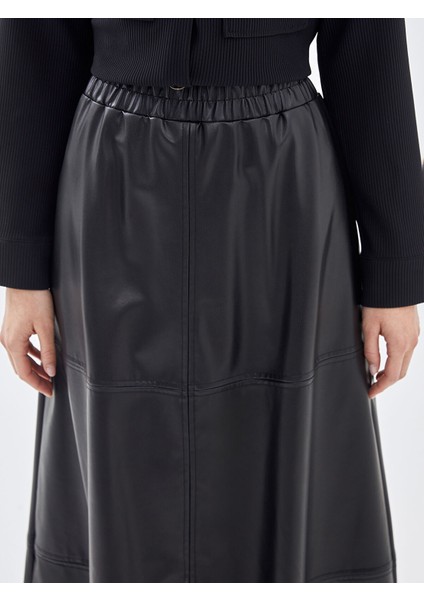 Yeni Sezon Beli Lastikli Deri Görünümlü Kadın Etek fırsatları