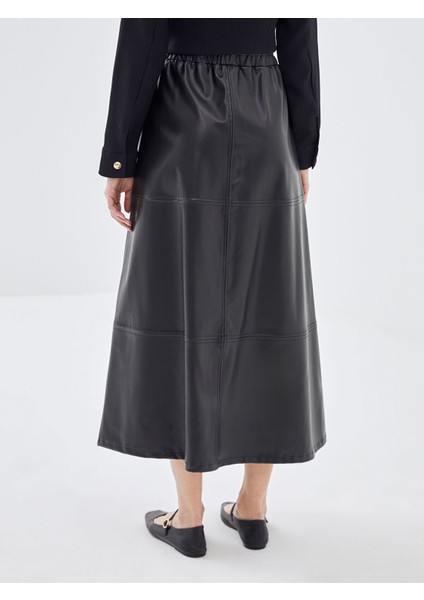 Yeni Sezon Beli Lastikli Deri Görünümlü Kadın Etek indirimleri