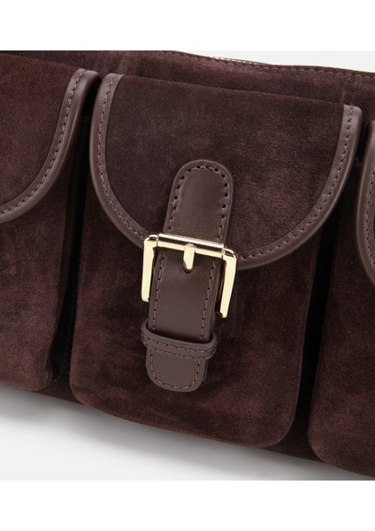 03CAH316400A480 KADIN Süet Deri Kahverengi Cepli Tokalı Omuz Çantası modelleri