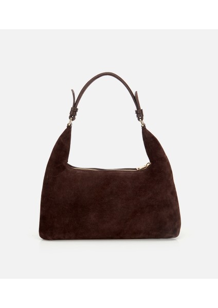 03CAH316400A480 KADIN Süet Deri Kahverengi Cepli Tokalı Omuz Çantası