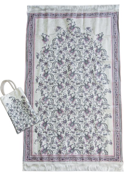 Ipeksi Dokulu Çantalı Kadife Seccade - Lale Desenli, Pratik, Taşınabilir - Lila fiyatları