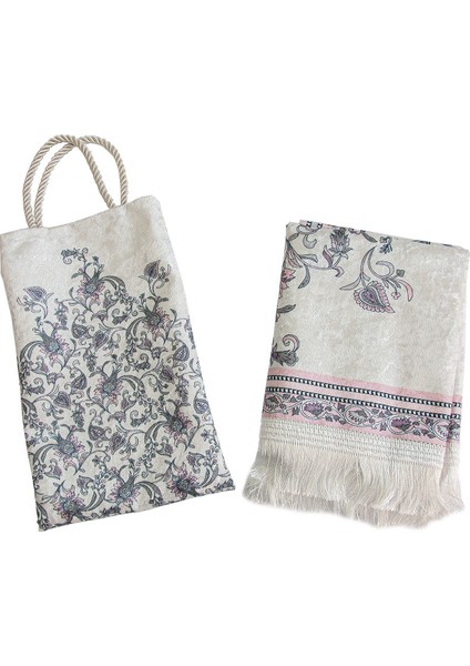 Ipeksi Dokulu Çantalı Kadife Seccade - Lale Desenli, Pratik, Taşınabilir - Lila indirimleri